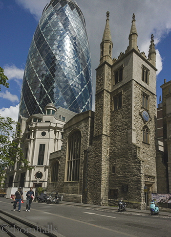 Modern and the ancient on the same block, London Englanc