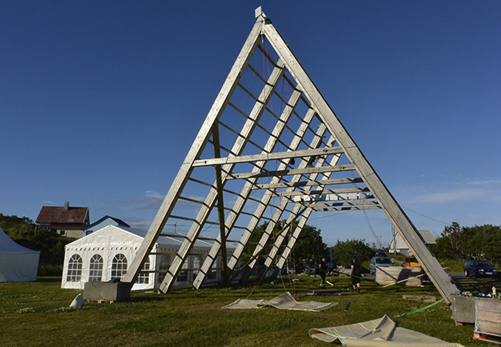 Three days before the concerts begin, the main stage, which is designed in the shape of fish drying rack, is far from complete.  The drying rack pays homage to the industry of dried cod, that for years was the main industry on these islands