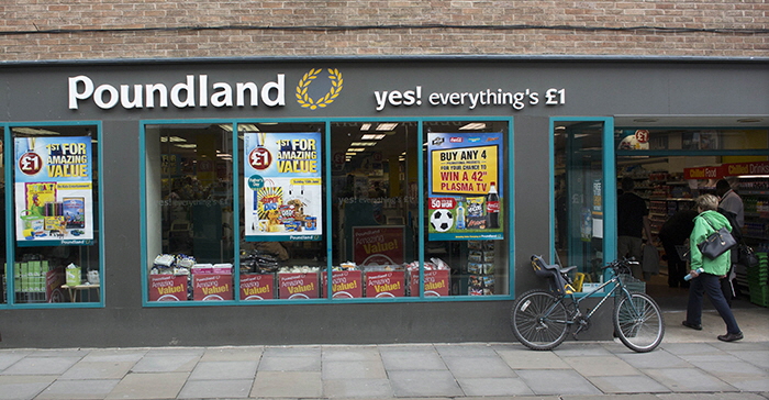 Just like the Dollar Store, in England it is Poundland.