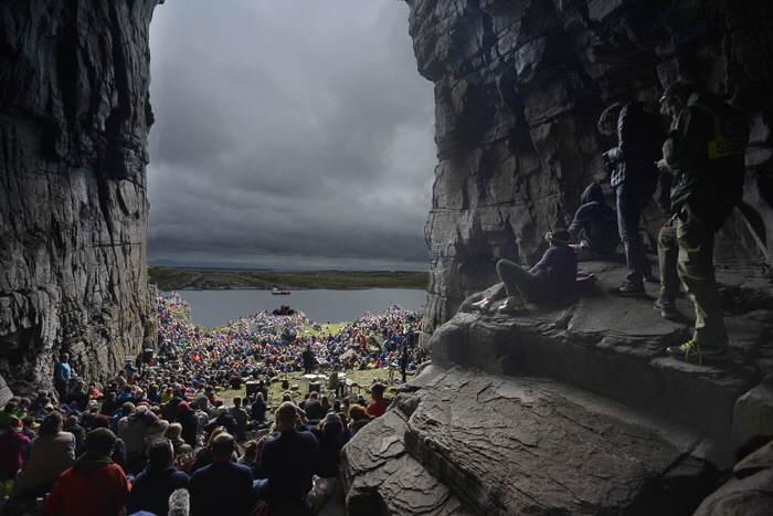 Concert in Cathedral Cave, Island of Sanna, Norway