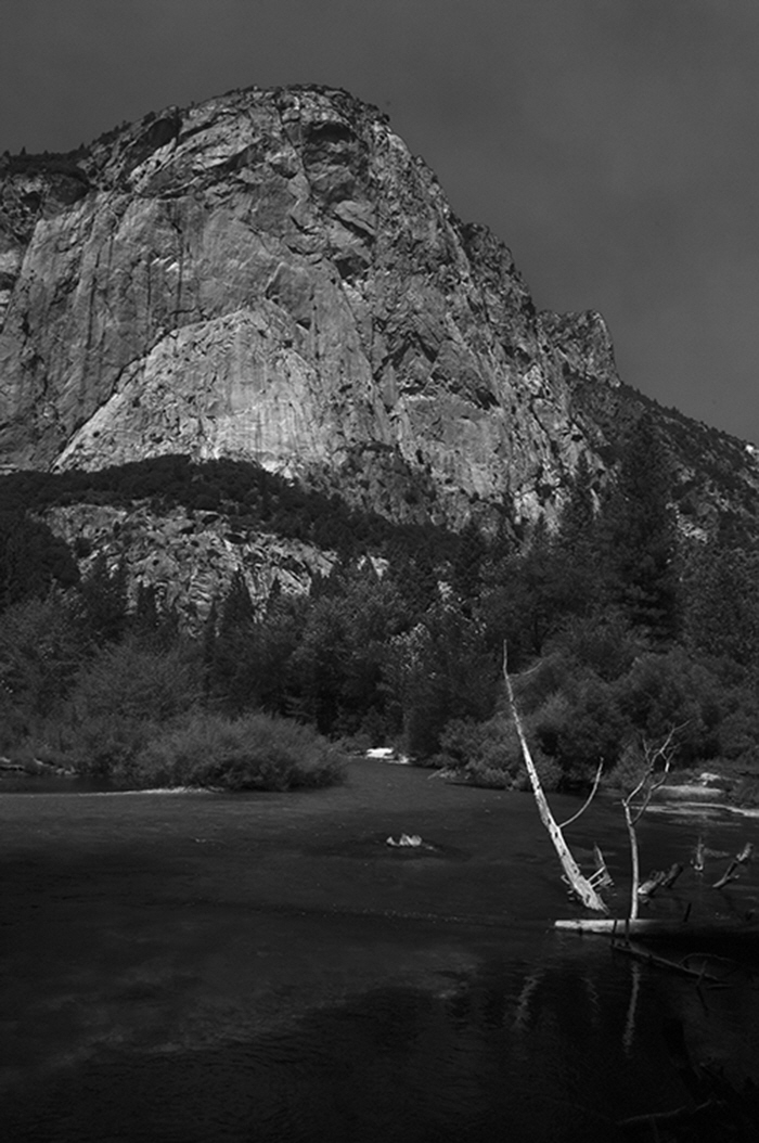 Near the roads end in Kings Canyon National Park, the Kings  quickly moves past towering granite clifs.